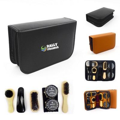 7-Piece Shoe Shine Kit with PU Leather Sleek Elegant Case